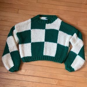 Yllw the Label Green and White Square Sweater